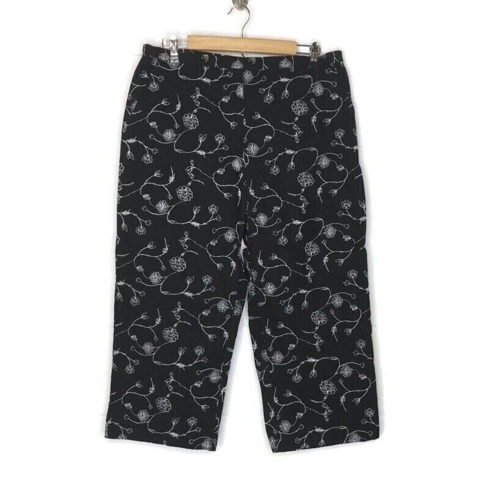 Vintage Van Heusen Black w/ Embroidered White Crop 100% Cotton Pants Size 16